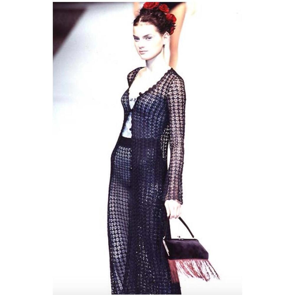 Vintage Dolce & Gabbana IT-38 Black Crochet Long Cardigan 1990's Robe Dress US-2